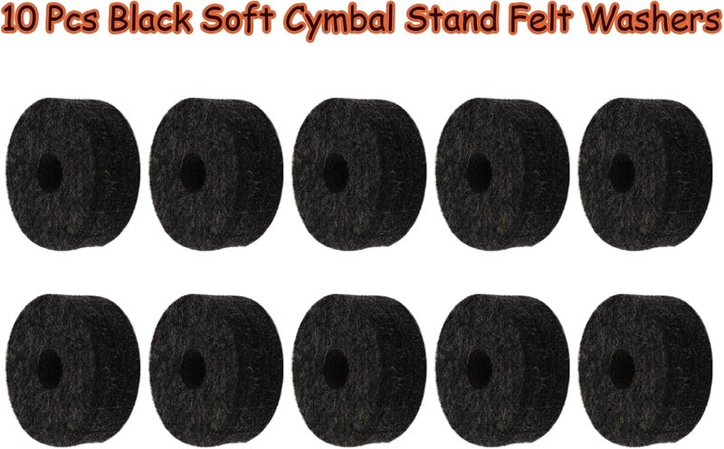 CashBeat 10 Pcs Black Soft Cymbal Stand Felt Washers, Round Drum Felts Replacement, Protect Cymbals & Enhance Sound, Essential Accessories for Drummers - Image 3